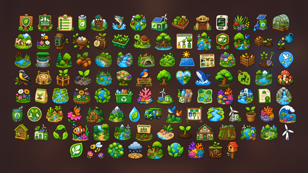 Eco Nature Biodiversity Conservation Restoration Environment Icons Pack