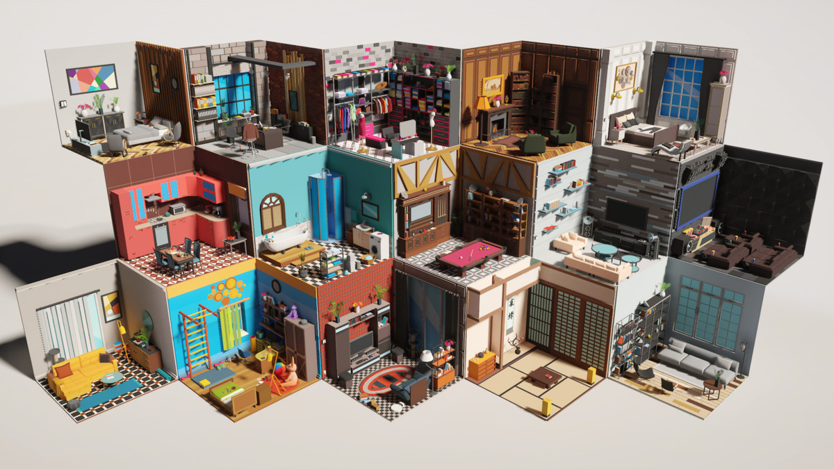 Low Poly 15 Rooms 1000+ objects Vol.2