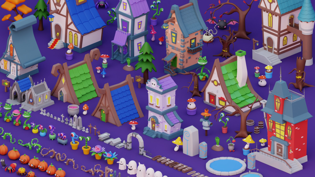 Cozy Cartoon Halloween 3D Asset Pack: Spooky Props, Creatures & Environments