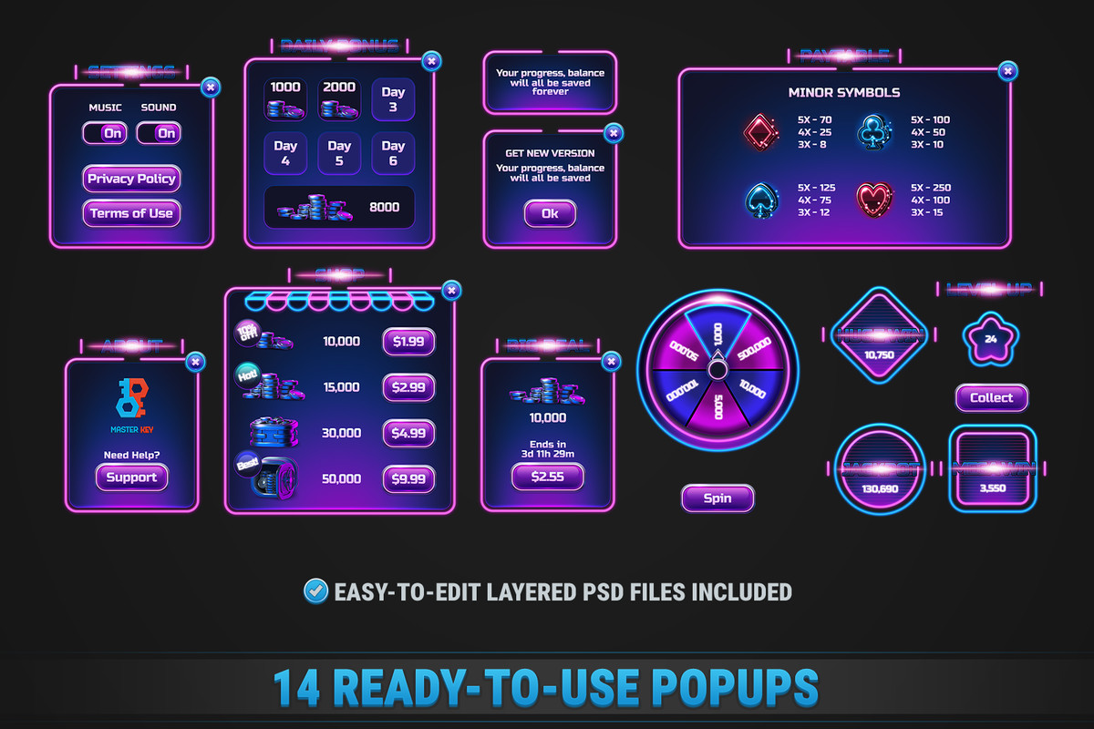 MK Slot Machine Kit • Modern Neon Casino Template