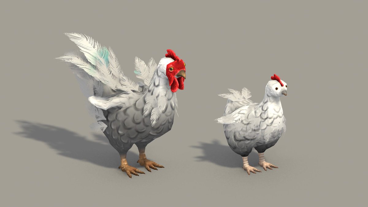 Stylized Hand-Painted Chickens