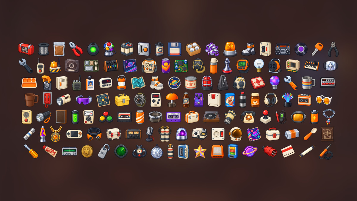 Retro Sci-Fi Space Technology Electronics Equipment Icons Pack