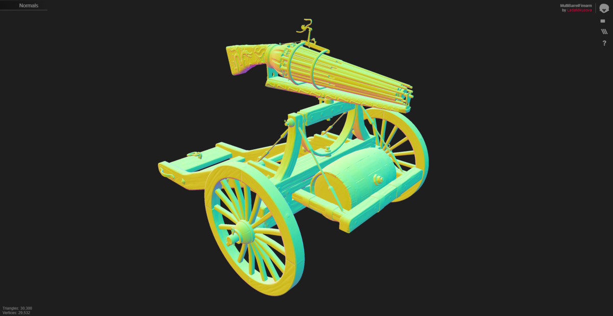 Multi-Barrel Firearm – 3 Variants (Clean, Used, Damaged) + Animation