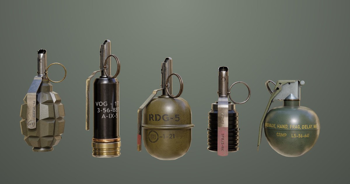 5 Fragmentation Grenades Single Mat URP HDRP Textures