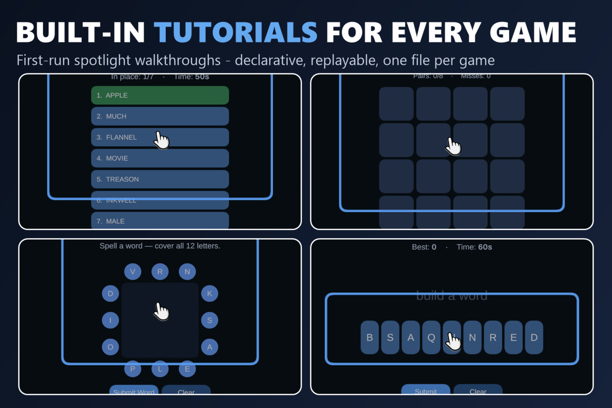 Mini Game Templates Words 3.0 - 10 Words Starters for Unity