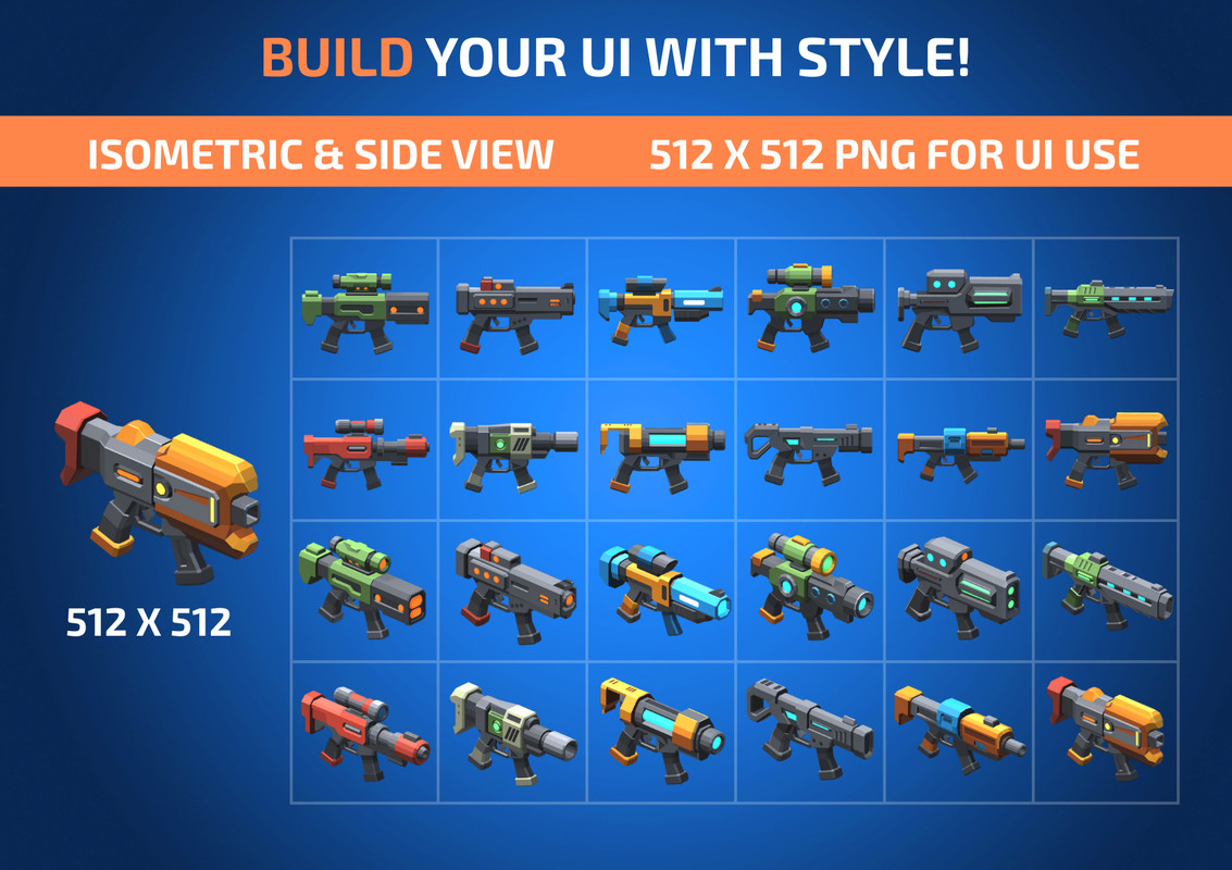 Low Poly Sci-Fi Blasters Bundle (36 weapons) - Retro Style