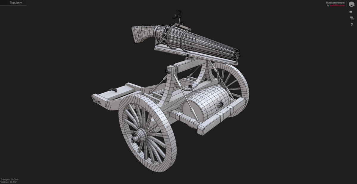 Multi-Barrel Firearm – 3 Variants (Clean, Used, Damaged) + Animation