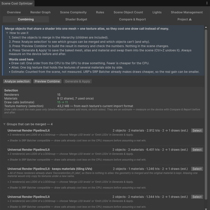 Scene Cost Optimizer — Combines, Fixes and Upgrades your Scene