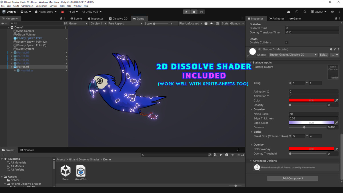 Hit and Dissolve 2D Shader & System