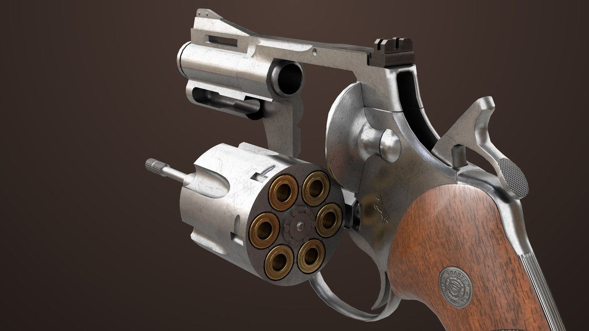 Revolver 05 Small Silver with Bullet URP HDRP Textures