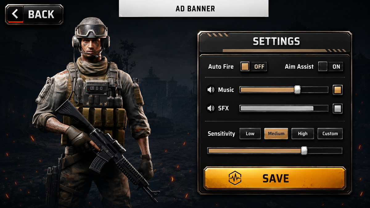 FPS Shooter Game UI Kit Complete Military HUD, Main Menu, Store, Mobile GUI