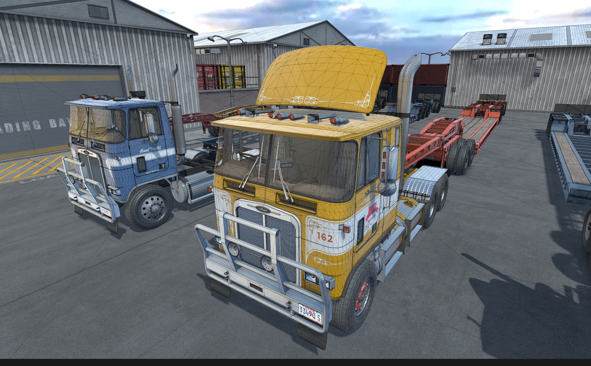 80s Cabover Truck with lowboy trailer