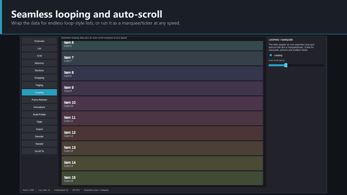 VeloScroll | Infinite Recycling ScrollView for uGUI