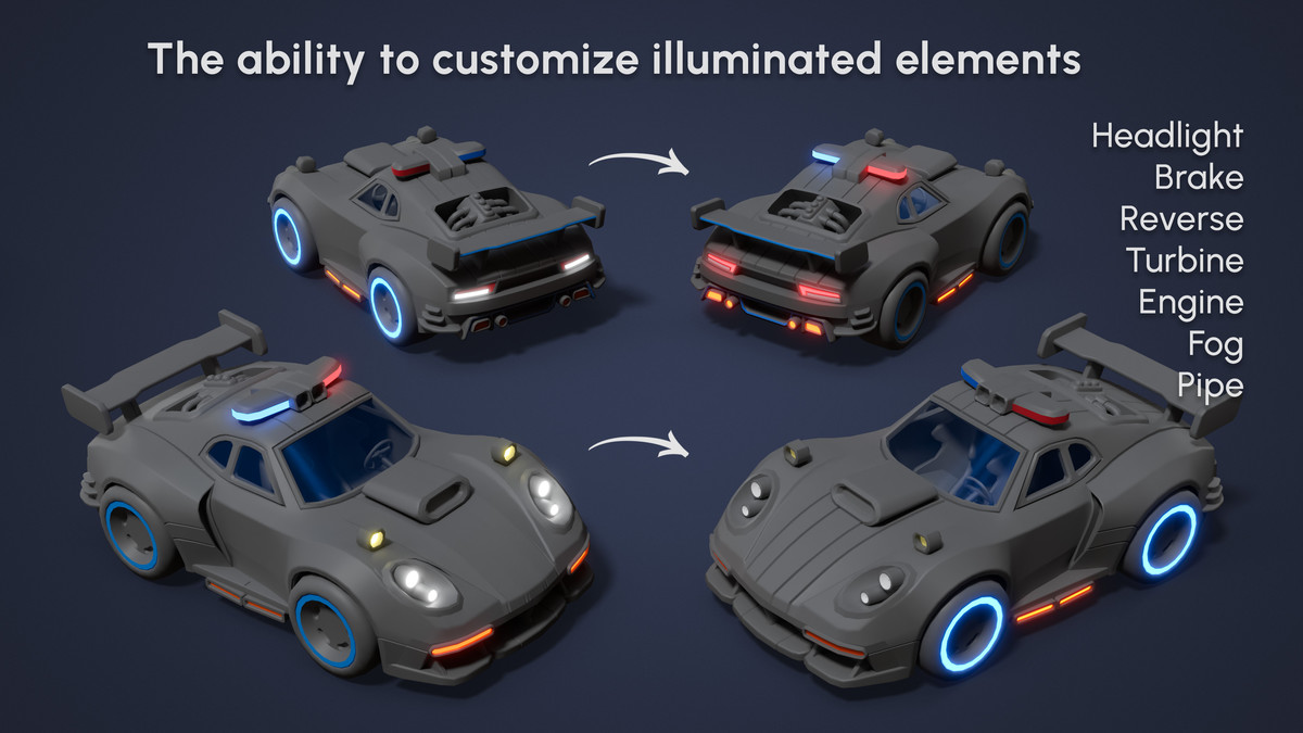 Modular Cyber Racing Cars - Low Poly 3D Models