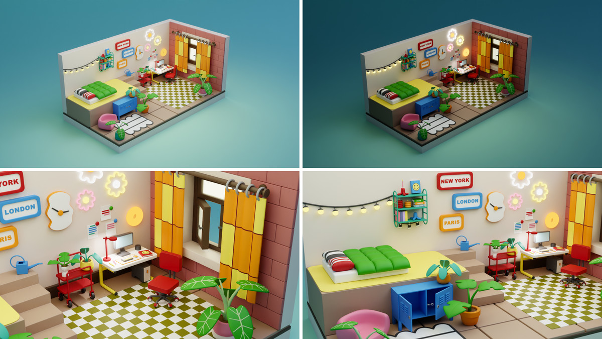 Cartoon Interactive Rooms & Furniture - Cozy Interior Pack 2