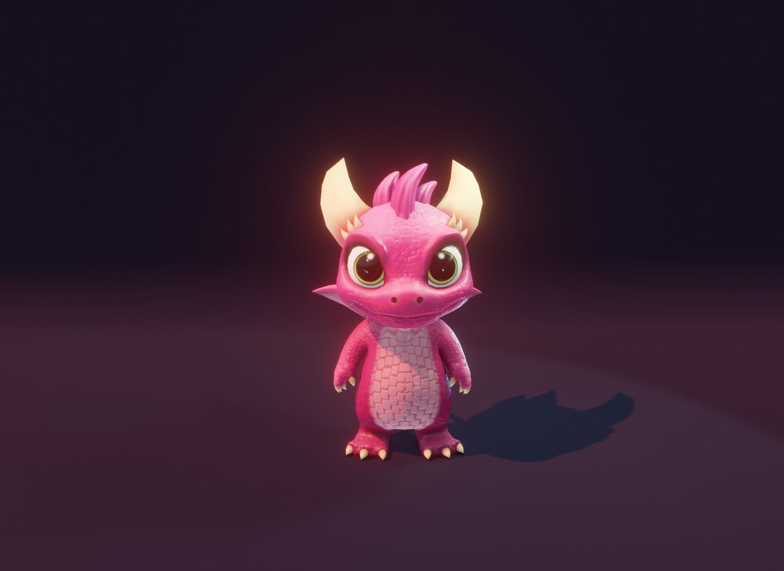 Cartoon Pink Baby Dragon 3D Model & 5 Music Tracks & 36 Sound Effects (Built-in)