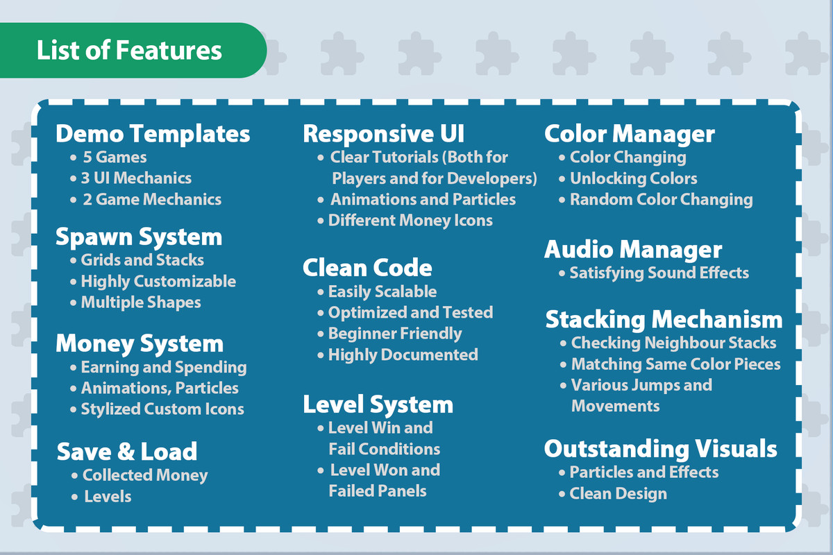 HyperCasual - Puzzle Game Engine Pack #1 - 5 Game Templates