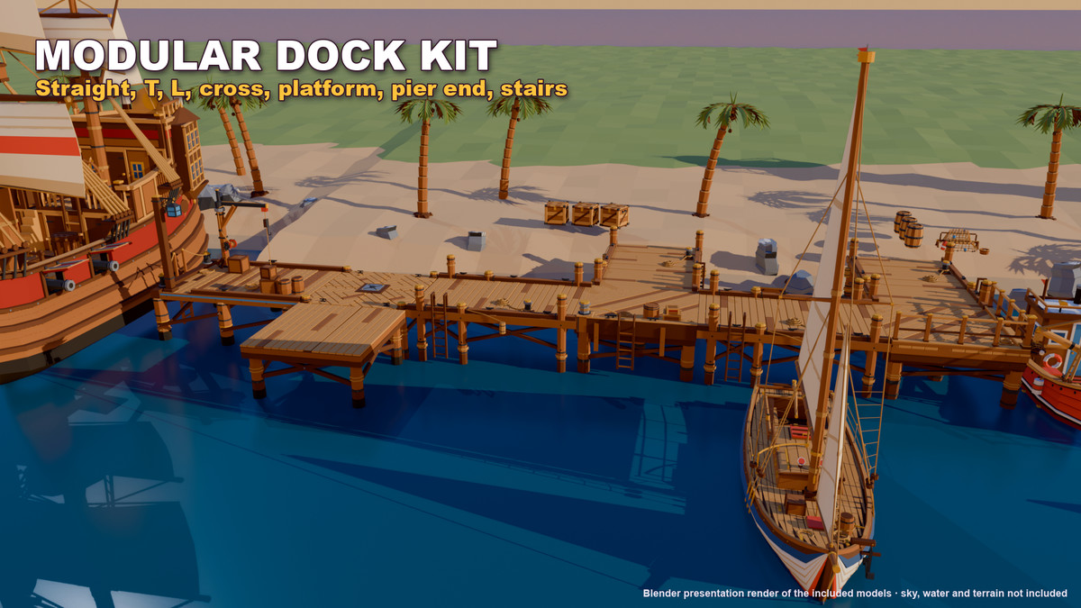 Stylized Pirate Ships & Boats: 13 Vessels + Harbour Dock Kit