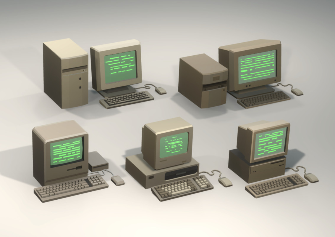Low Poly Sci-Fi Classic Desktop PCs CRT Monitor Assets