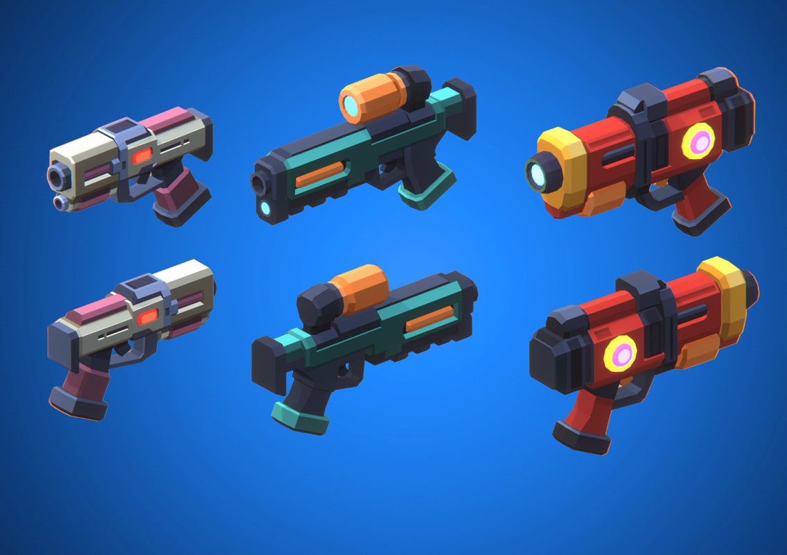 Low Poly Sci-Fi Blasters Bundle (36 weapons) - Retro Style