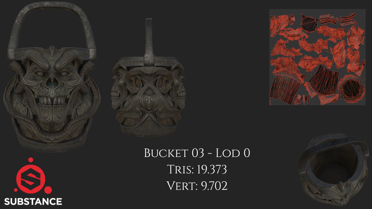 4 Dark Fantasy Buckets / Pots