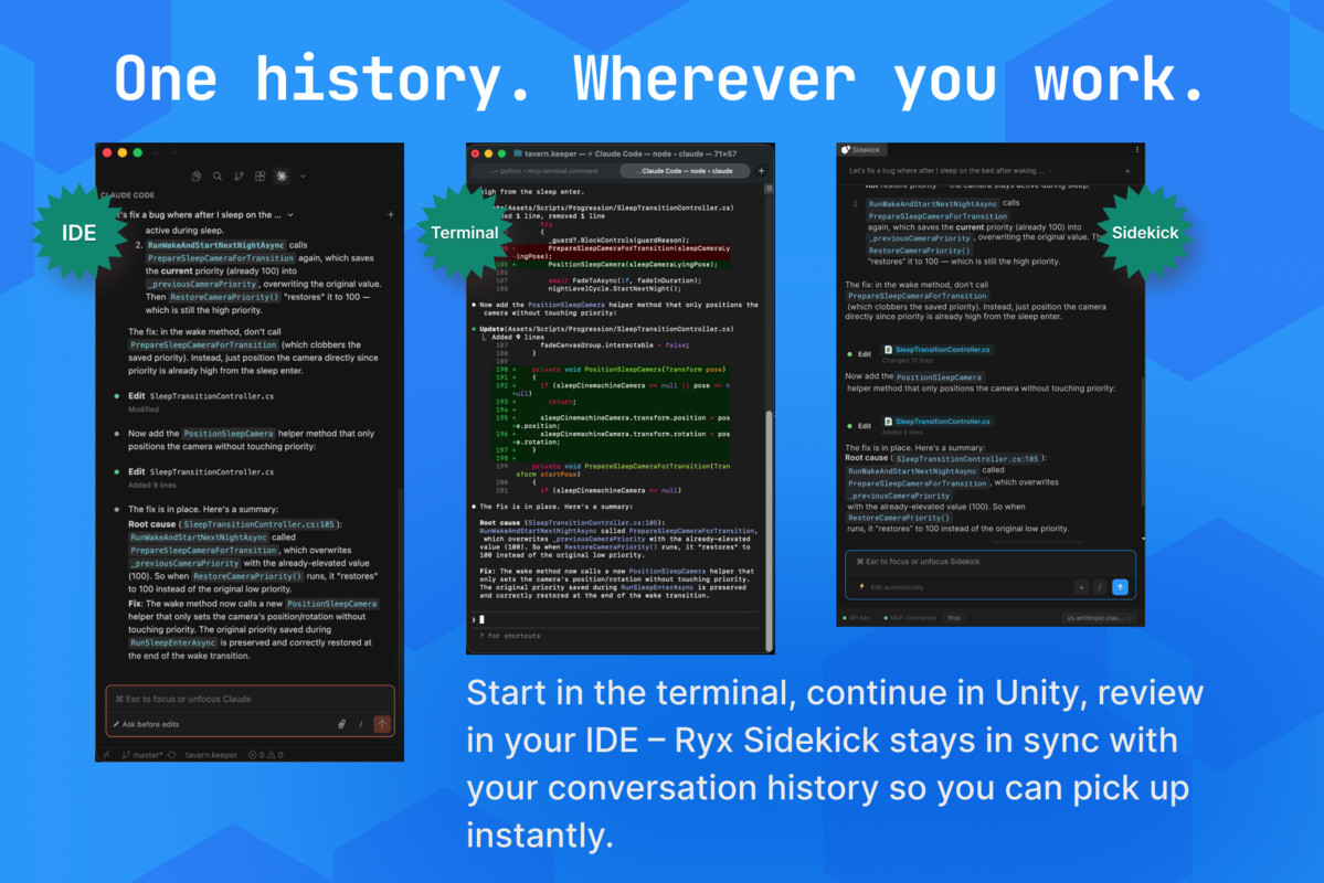 Ryx Sidekick - your AI agent for Unity