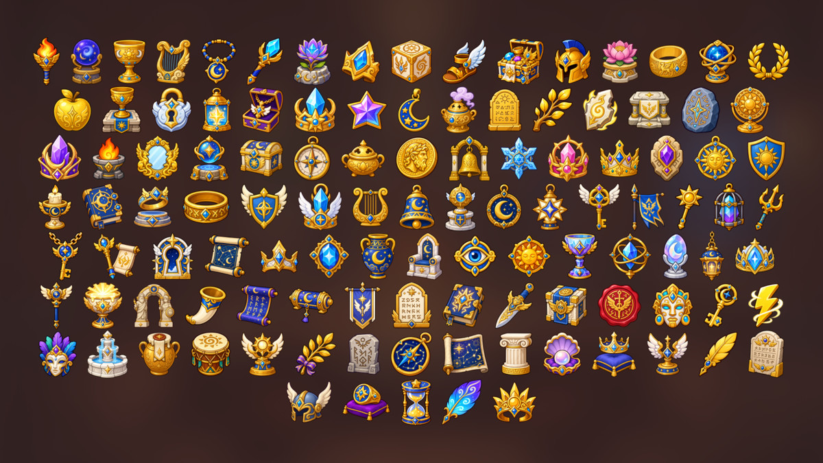 Celestial Fantasy Relics Royal Magic Artifacts Icons Pack