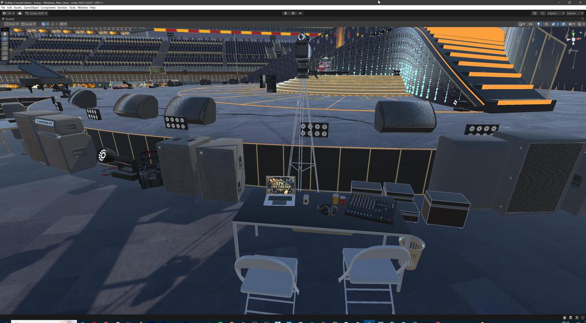 Golden Concert Arena Stadium 3D Model - Futuristic Environment with Stage, Props