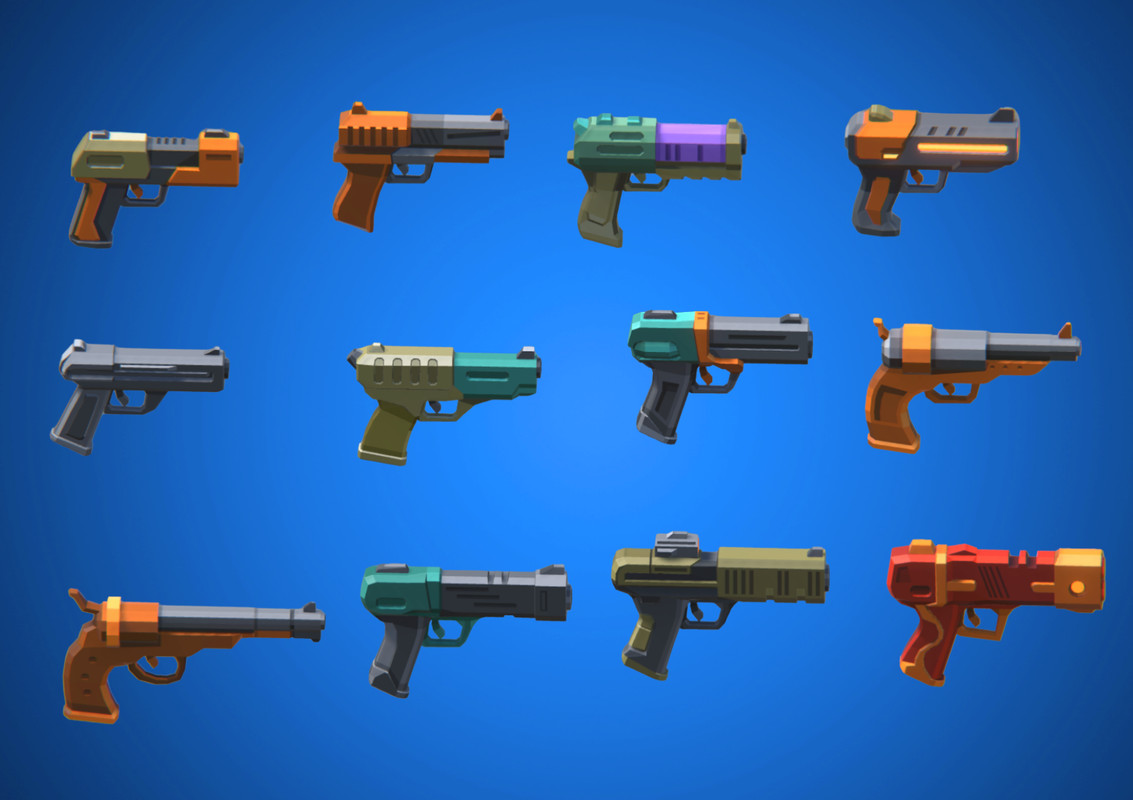 Low Poly Sci-Fi Blasters Bundle (36 weapons) - Retro Style