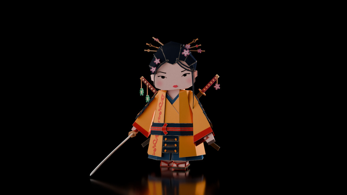 Samurai Realm : Chibi papercraft Japan feudal Asset pack