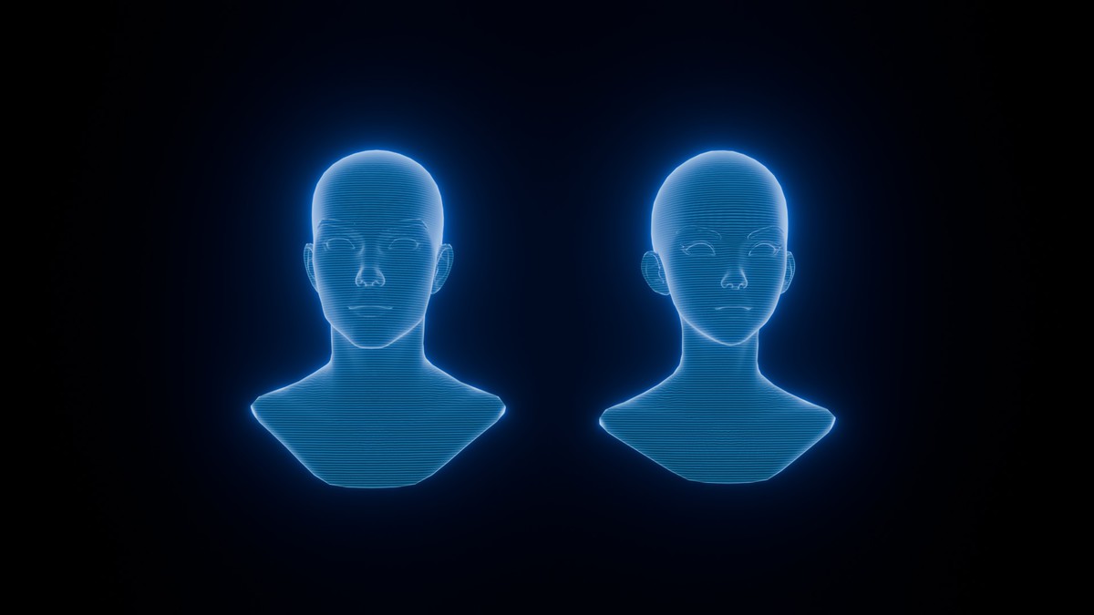 Anime Human Hologram Heads 3D Model Rigged with Facial Expressions