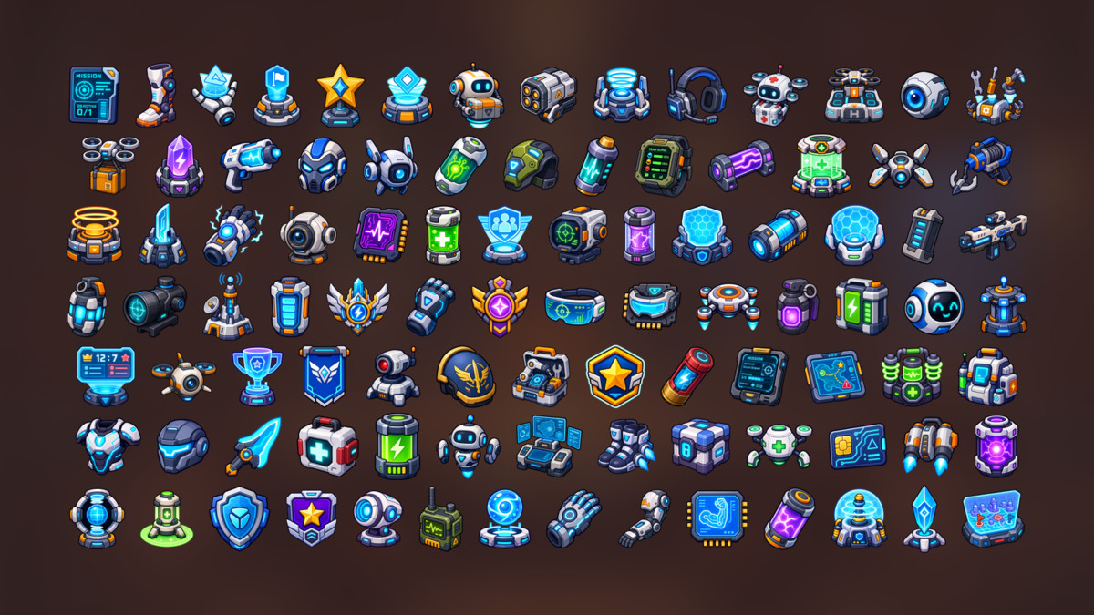 Sci-Fi Robotics Energy Mission Equipment Technology Icons Pack