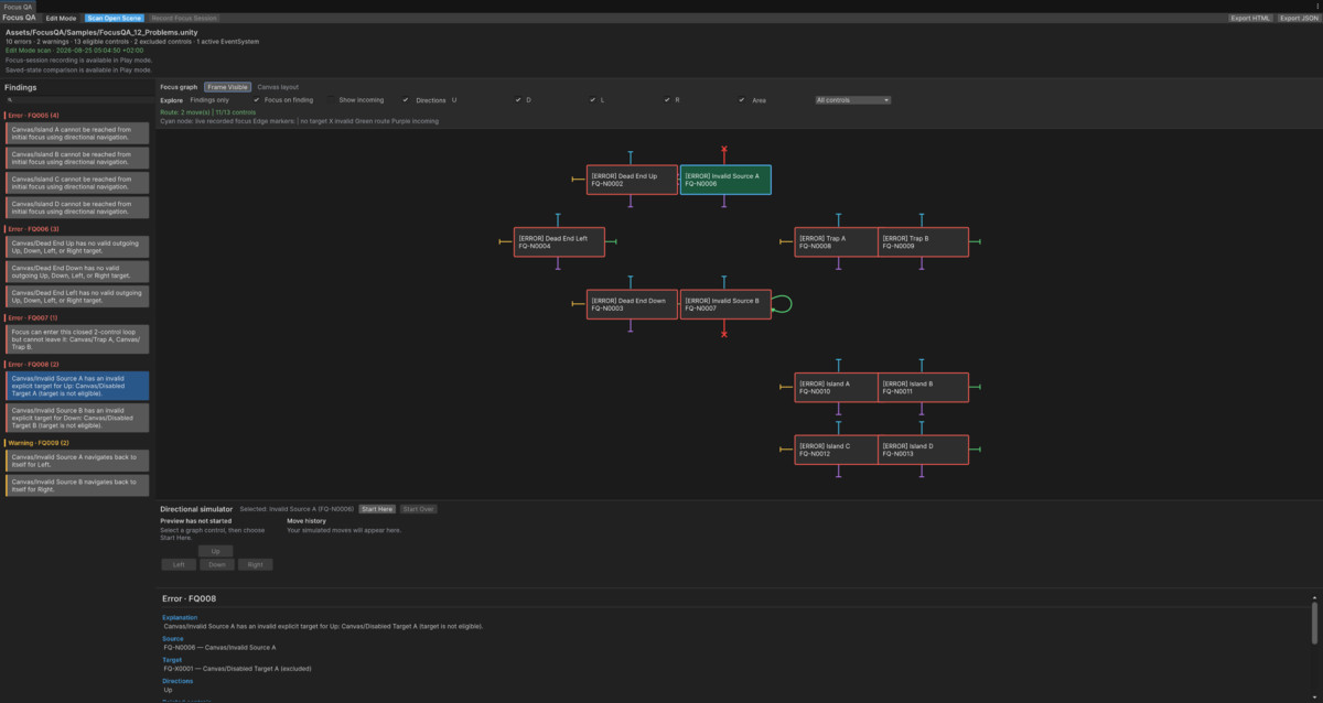 Focus QA — Fast uGUI Navigation Analyzer