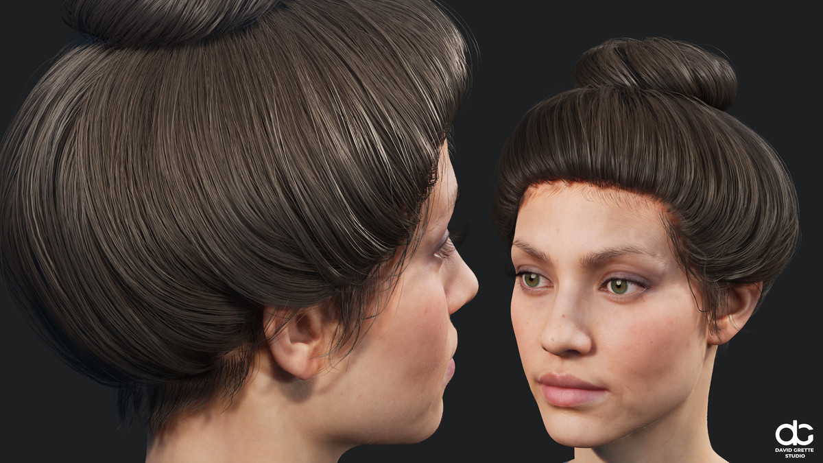 Realistic female hairstyles, pack #1 | Rigged hair, game-ready, low-poly
