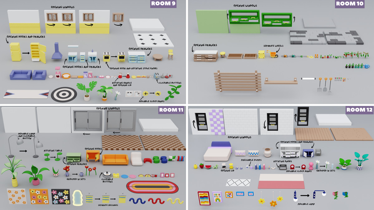 BIG PACK Interactive Cartoon Interiors & Rooms