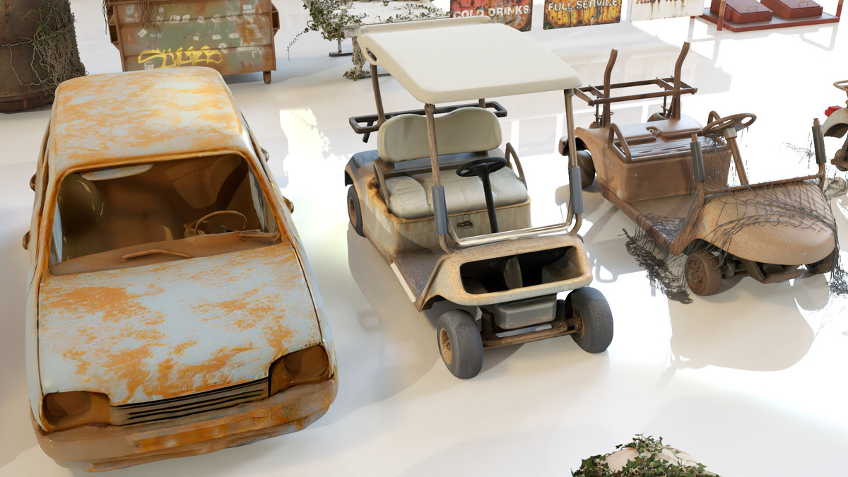 Post-Apocalyptic Junkyard Rusty Gas Station Props Pack (217 3d assets)