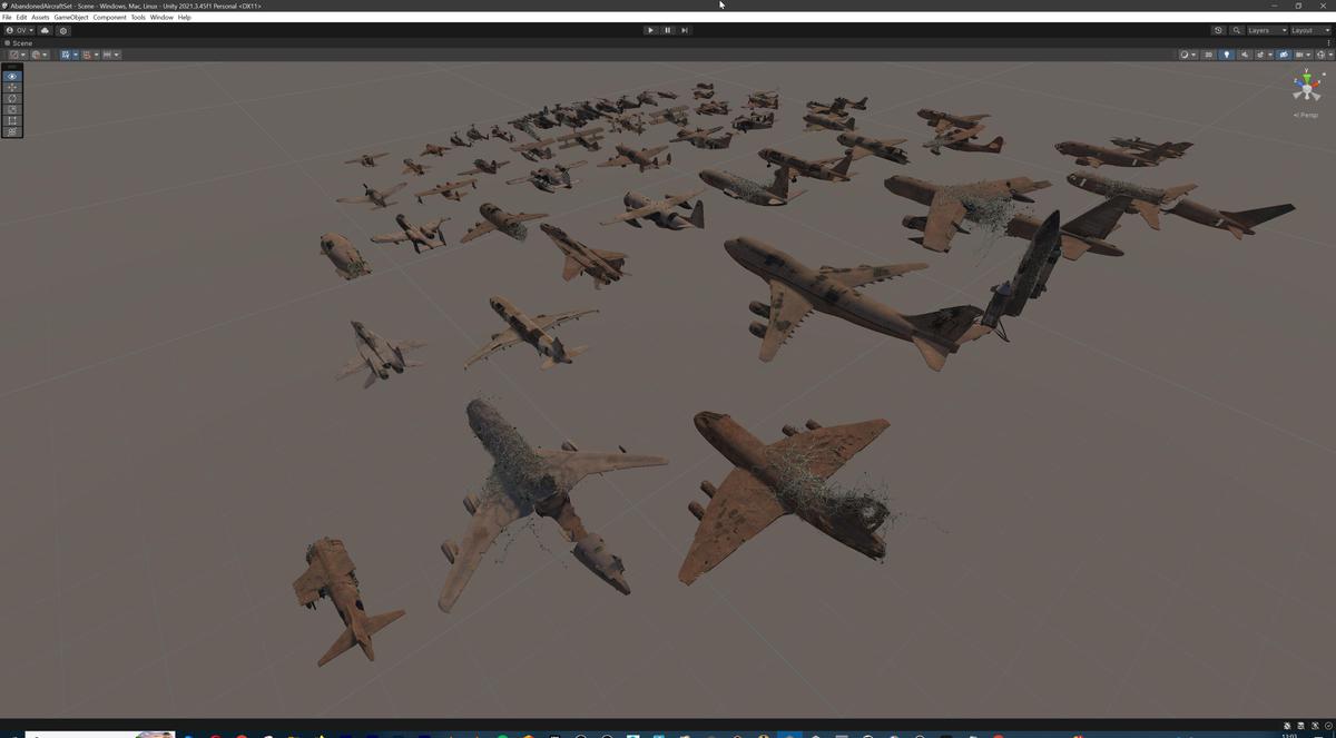 Old Abandoned Junk Rusty Aircraft and Helicopter Set 3d Game Ready Modular Props