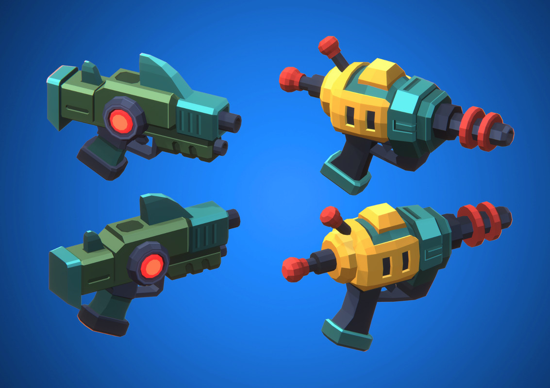 Low Poly Sci-Fi Blasters Bundle (36 weapons) - Retro Style