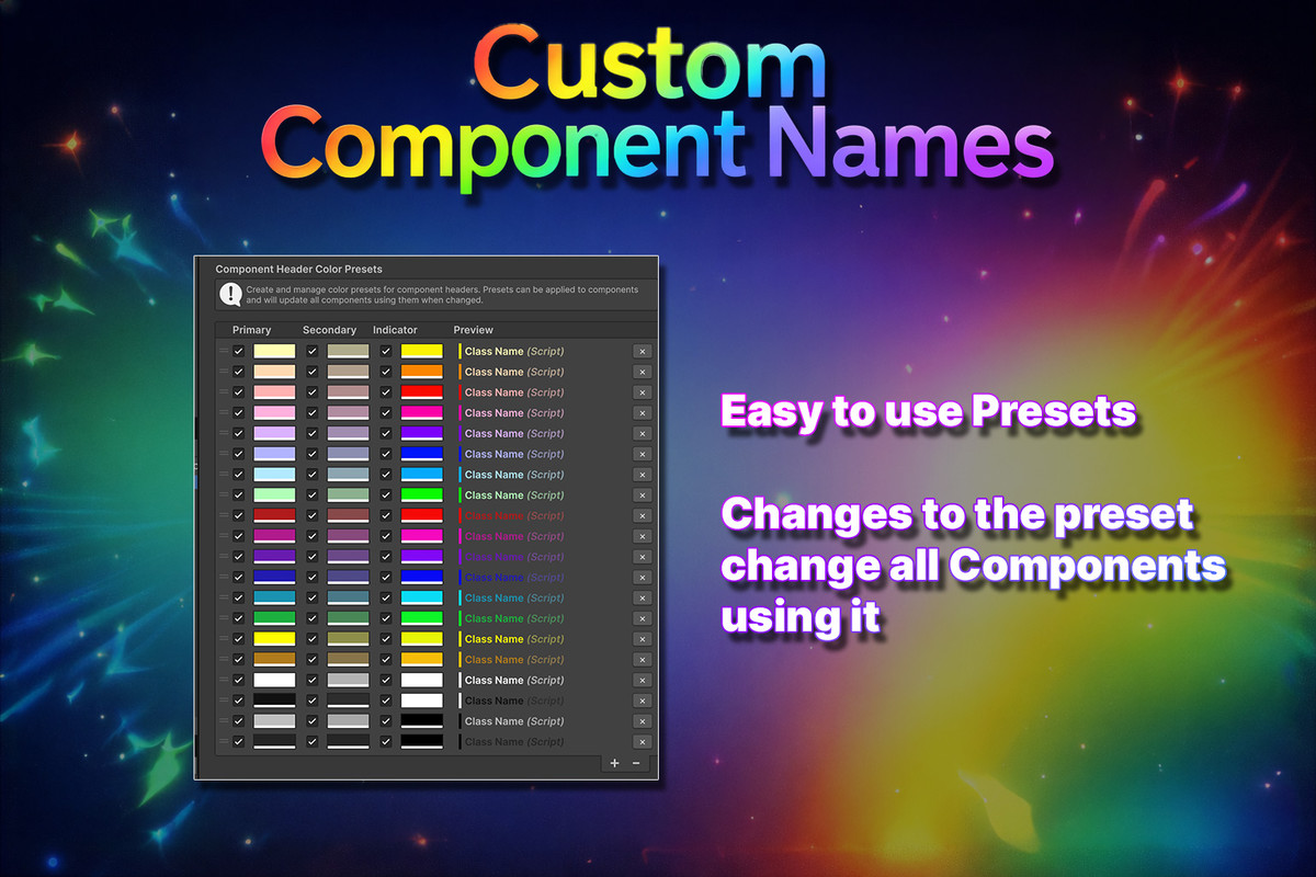 Custom Component Names - Display names + colors for Inspector component headers