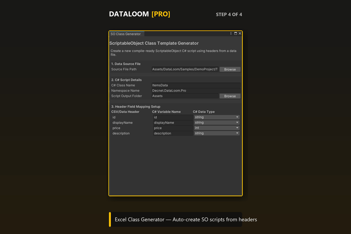 DataLoom Pro - Excel, JSON, CSV to ScriptableObject Database Importer