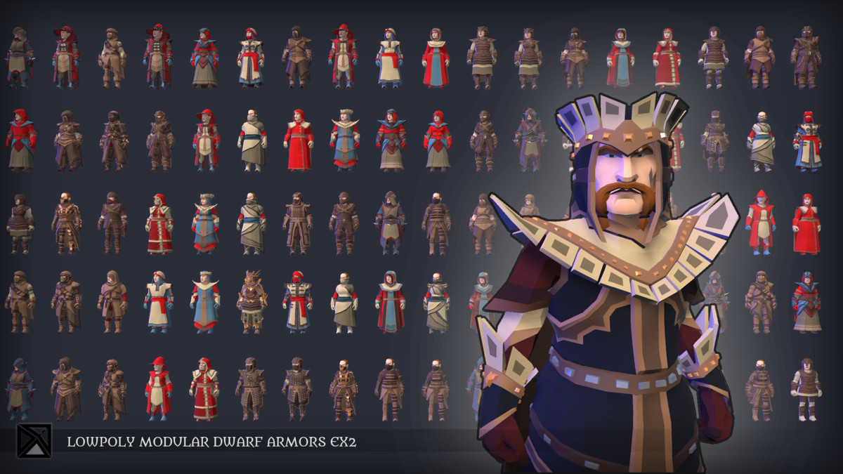 Lowpoly Dwarves Modular Armors Bundle- MEDIEVAL FANTASY SERIES