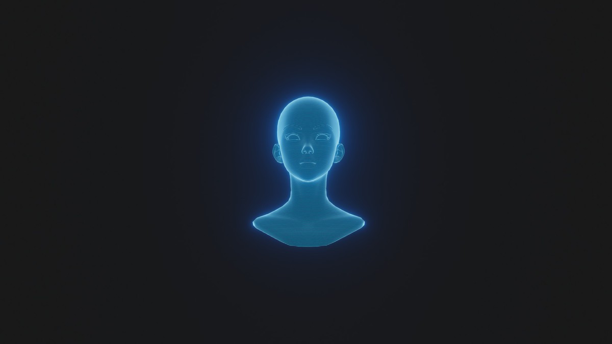 Anime Human Hologram Heads 3D Model Rigged with Facial Expressions