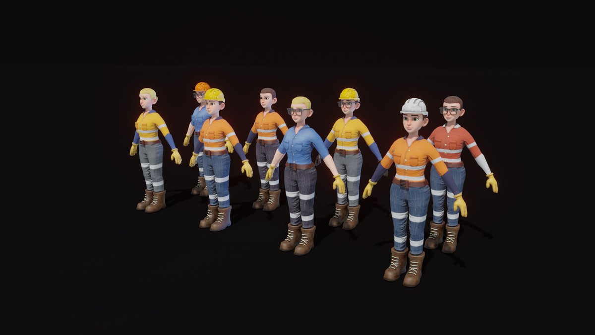 Stylized Female Worker 3D Model – Animated & Customizable (Game-Ready, Built-In)
