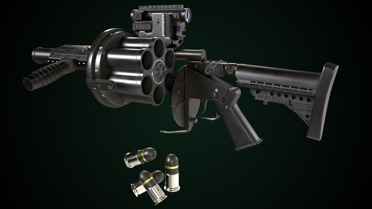 6 Grenade Launcher Black URP HDRP Textures