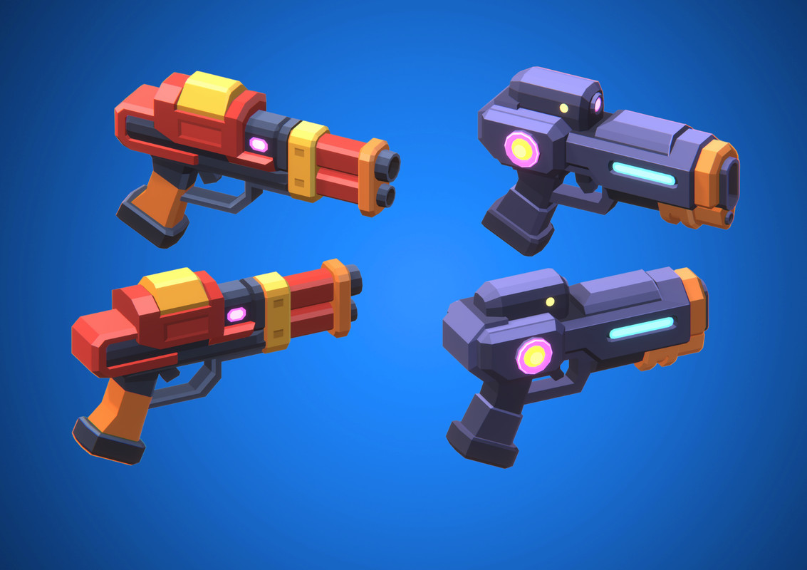 Low Poly Sci-Fi Blasters Bundle (36 weapons) - Retro Style