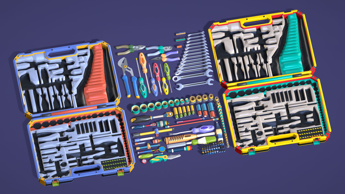 Industrial Toolkit Pack - 117 Lowpoly Toon Style Mechanical Tools Big Collection