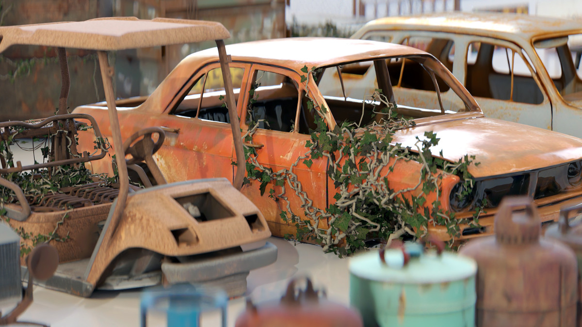 Post-Apocalyptic Junkyard Rusty Gas Station Props Pack (217 3d assets)