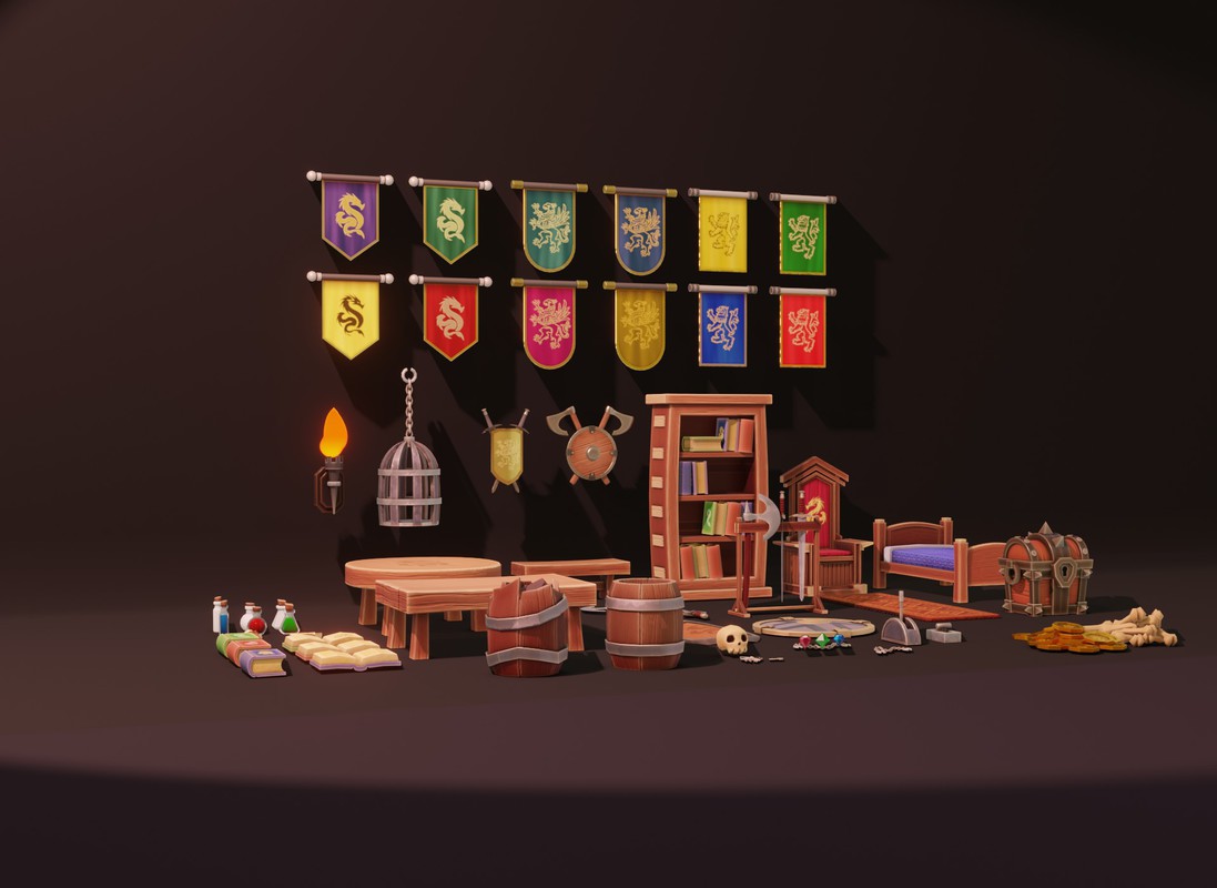 Stylized Fantasy Interiors – Low Poly 3D Props Pack (Built-in)