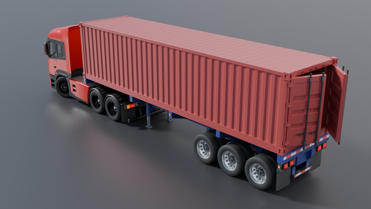 European Semi Truck + Container Trailer | Custom Logo, Openable Doors, Interior