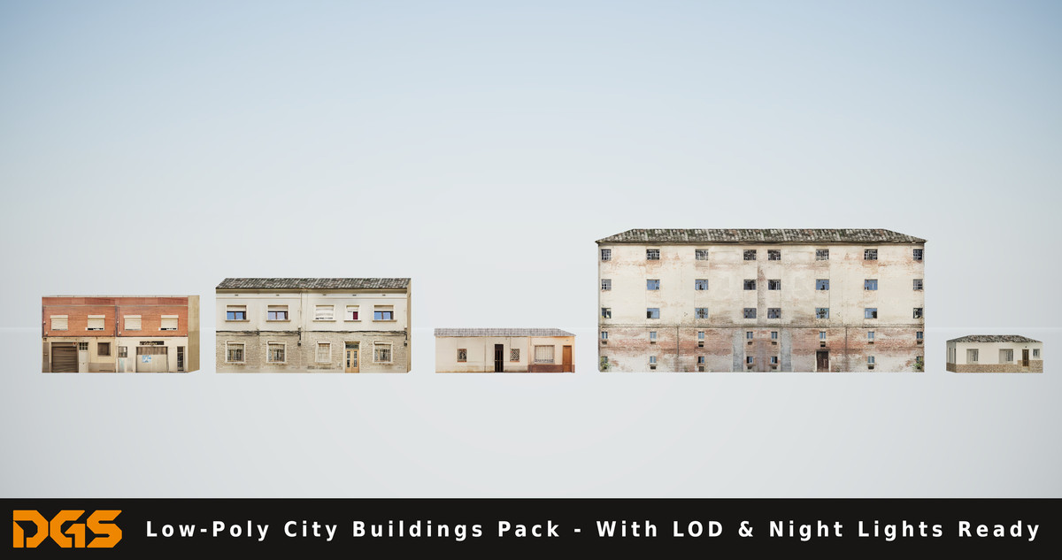 Low-Poly City Buildings Pack - With LOD & Night Lights Ready